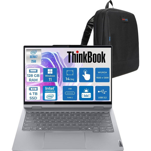 Thinkbook 14 2-In-1 G5 Iau Intel Core Ultra 7 255U 128GB Ddr5 4tb SSD Windows 11 Pro Dokunmatik 14 Inç Wuxga (1920 x 1200) IPS 300NITS NP21SQ002TTXP61 + Zetta Çanta