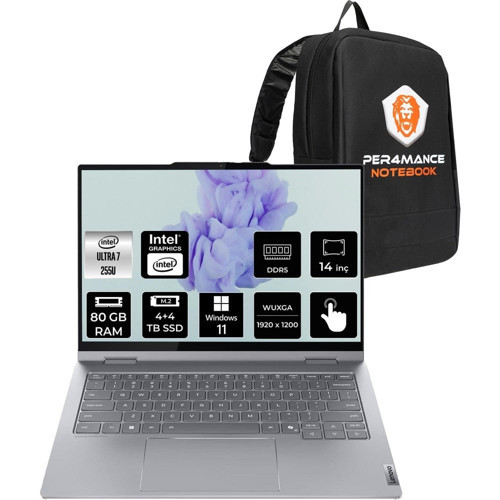Thinkbook 14 Gen 5 Core Ultra 7 255U Notebook 80GB RAM 4TB SSD 14" FHD+ Win11 Pro + Per4 Çanta 21SQ002TTXP468