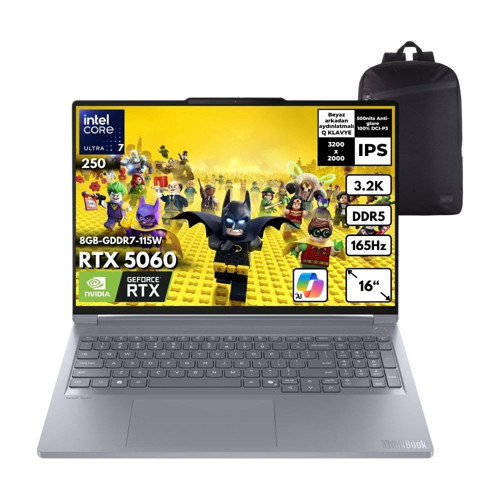 Thinkbook 16P G6 Iax Ultra 7-255HX 64-Gbddr5 4 Tbssd RTX5060 (8GB-GDDR7-115W) 16" 3.2k 165Hz IPS Windows 11 Pro + Hmf Sırt Çantası 21R0001GTXHMF22