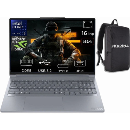 Thinkbook 16P G6 Iax Ultra 9 275HX 21R0001JTX-K03 128GB 1tb RTX5060 8gb Freedos 16" 3.2k 165Hz IPS Gaming Notebook & Karina Çanta