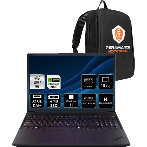 Thinkpad P16V Gen 3 Core Ultra 7 255H İş İstasyonu 32GB RAM 4TB SSD 16" FHD+ Win11 Pro + Per4 USB 21RS000BTXP431
