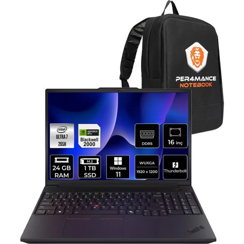 Thinkpad P16V Gen 3 Core Ultra 7 265H İş İstasyonu 24GB RAM 1TB SSD 16" FHD+ Win11 Pro + Per4 USB 21RTS1EA00P423