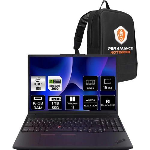 Thinkpad P16V Gen 3 Core Ultra 7 265H İş İstasyonu 16GB RAM 1TB SSD 16" FHD+ Win11 Pro + Per4 USB 21RTS1EA00P417