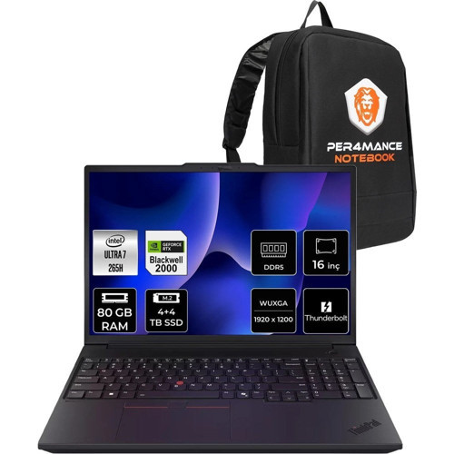 Thinkpad P16V Gen 3 Core Ultra 7 265H İş İstasyonu 80GB RAM 4TB SSD 16" FHD+ FreeDOS + Per4 USB 21RTS1EA00P348