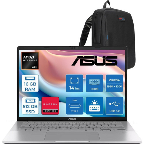 Vivobook M3407GA Amd Ryzen Aı 7 445 Aı 16GB Ddr5 512GB SSD 14.0-Inch, Wuxga (1920 x 1200) OLED 0.2ms 300NITS Freedos Taşınabilir Bilgisayar WSF013F02+ZETTAÇANTA