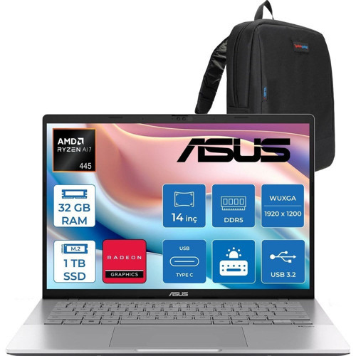 Vivobook M3407GA Amd Ryzen Aı 7 445 Aı 32GB Ddr5 1tb SSD 14.0-Inch, Wuxga (1920 x 1200) OLED 0.2ms 300NITS Freedos Taşınabilir Bilgisayar WSF013F13+ZETTAÇANTA