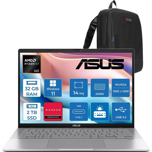 Vivobook M3407GA Amd Ryzen Aı 7 445 Aı 32GB Ddr5 2tb SSD 14.0-Inch, Wuxga (1920 x 1200) OLED 0.2ms 300NITS WIN11PRO Taşınabilir Bilgisayar WSF013P14+ZETTAÇANTA