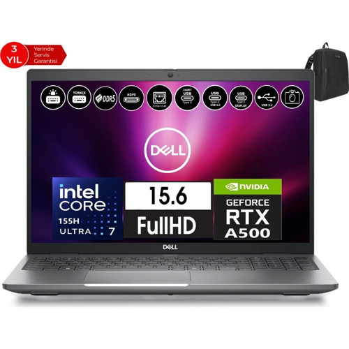 Precısıon M3591 Intel Ultra 7-155H Vpro 48GB 512GB SSD RTXA500 4gb 15.6" Windows 11 Pro Taşınabilir Bilgisayar XCTOP3591EMEA_VP-106+ZETTAÇANTA