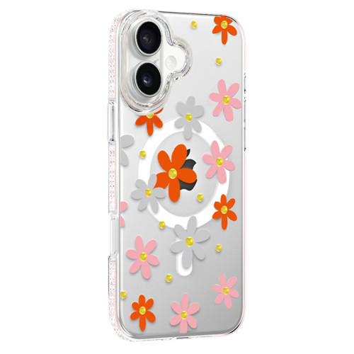 Apple iPhone 16 Floral Magsafe Kapak - Turuncu