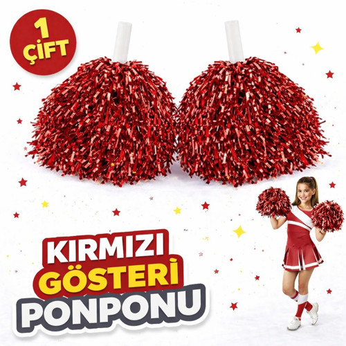 1 Çift ( 2 Adet ) Kırmızı Renk 23 Nisan 19 Mayıs 29 Ekim Okul Gösteri Ponponları
