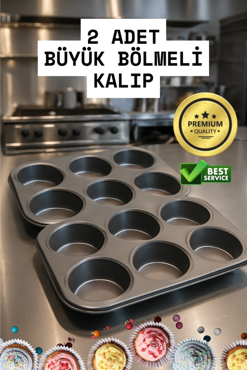 2 Adet Cupcake Fırın Kalıbı 6 Büyük Bölmeli Muffin Kek Kalıbı