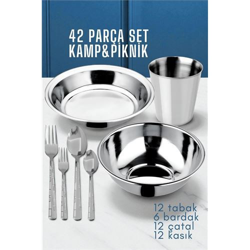 42 Parça Tabak Kase Bardak Çatla Kaşık Seti Kamp Piknik Seti 721970