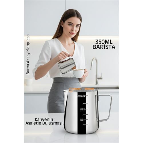 İnox 350ml Barista Süt Sürahisi - Süt Köpürtme Potu - Paslanmaz Çelik