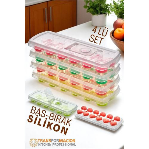 Buz Kalıbı - Bas-Bırak Kapaklı Silikon Buz Kalıbı 4 lü SET 721815