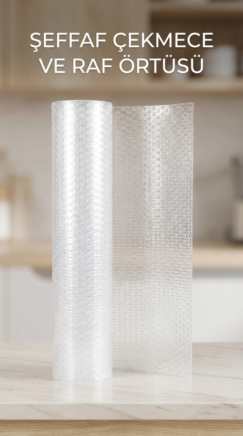 Şeffaf Kaydırmaz Dolap İçi Pvc Çekmece Örtüsü 45x300 Cm Koruyucu Kaplama