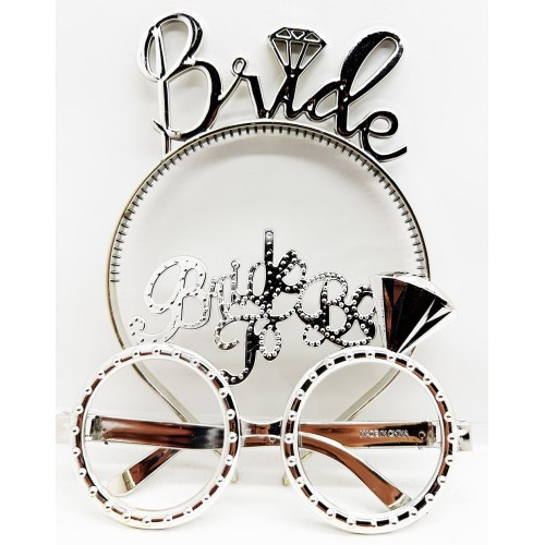 ETT7KN8 Bride Yazılı Taç ve Bride To Be Yazılı Gözlük Seti Gümüş Renk ELKCXMH