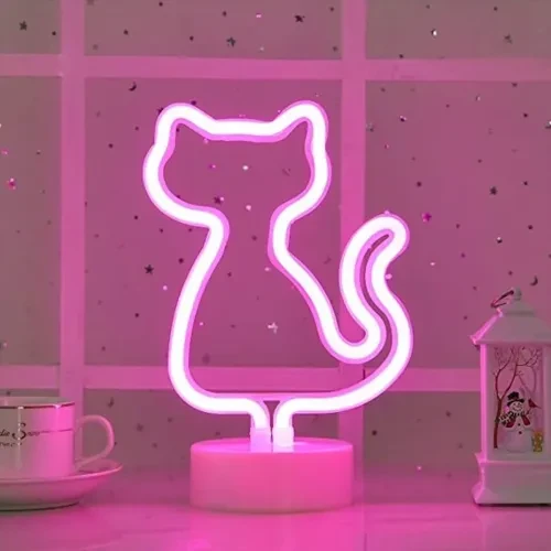 ETT7KN8 Neon Kedi Masa Gece Lambası Pembe Işık ELKCXMH