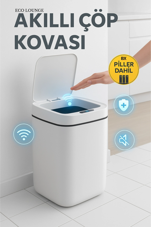 Akıllı Çöp Kovası, Büyük Boy 20 Litre, Uv Işık Ve Sensörlü, Haraket Algılayan, Sessiz Ka