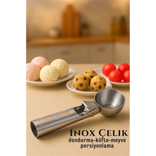 Inox 5 cm Dondurma Kaşığı - Karpuz Kurabiye Köfte Helva Porsiyonlama