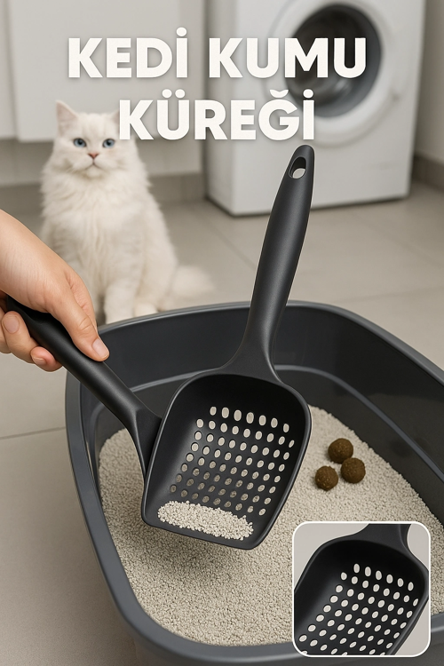 Güçlü Ve Kalın Yapılı Kedi Kumu Küreği – Küçük Delikli, Kırılmaz, Tüm Kedi Tuvaletle