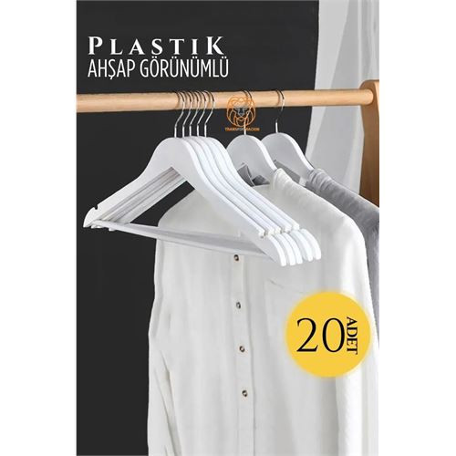 Ahşap Görünüm Plastik Askı 20 ADET Beyaz 720519