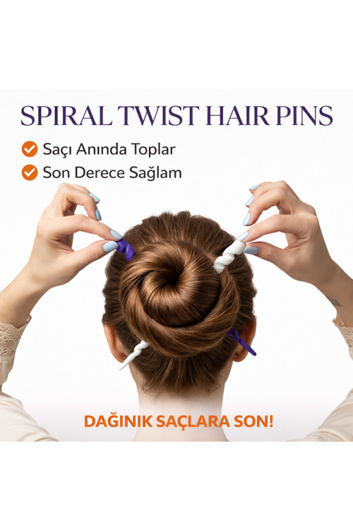 Spiral Saç Tokası 2’li Set (Siyah + Beyaz) 17 cm | Topuz Sabitleyici Saç Pimi | Sert Plastik