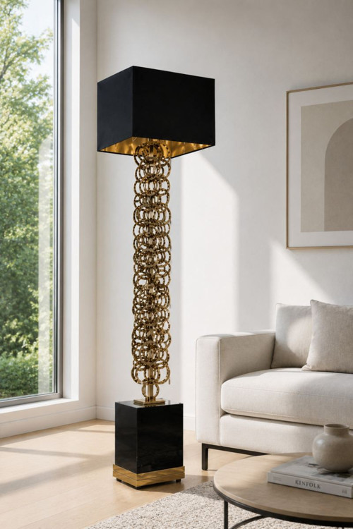 Luxury Aurelia Antique Brass Sculpture Lambader – Siyah & Gold Detaylı Tasarım Lambader