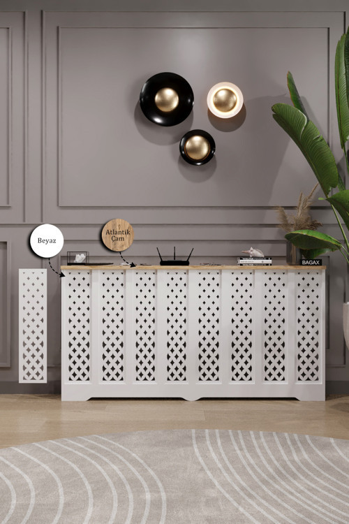 Petek Kaplama Modern Radyatör Kapatma Ünitesi Ön Panel MDF Tasarım İç ölçü 156 cm Dış Ölçü 160 cm