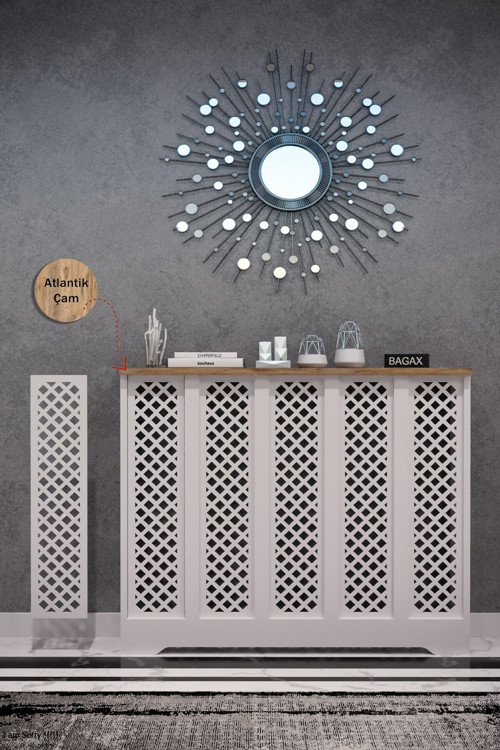Dekoratif Petek Dolabı Kalorifer Peteği Kapatma Ünitesi Modern Tasarım İç Ölçü 96 cm Dış Ölçü 100 cm