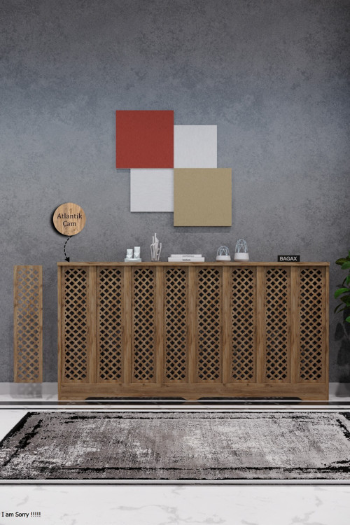 Petek Kaplama Modern Radyatör Kapatma Ünitesi Ön Panel MDF Tasarım İç ölçü 156 cm Dış Ölçü 160 cm