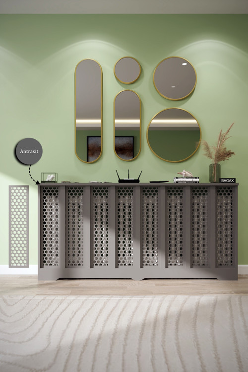 Petek Kaplama Modern Radyatör Kapatma Ünitesi Ön Panel MDF Tasarım İç ölçü 156 cm Dış Ölçü 160 cm