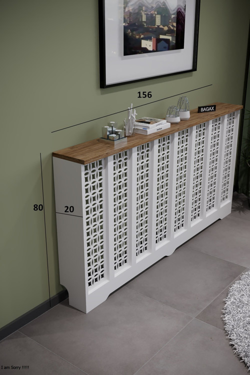 Petek Kaplama Modern Radyatör Kapatma Ünitesi Ön Panel MDF Tasarım İç ölçü 156 cm Dış Ölçü 160 cm