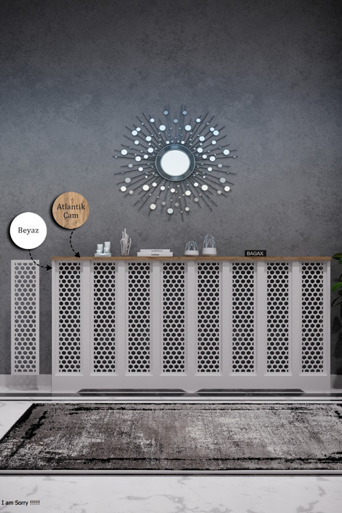 Petek Kaplama Modern Radyatör Kapatma Ünitesi Ön Panel MDF Tasarım İç ölçü 156 cm Dış Ölçü 160 cm
