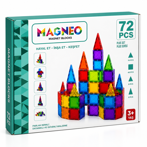 Magneo 72 Parça Manyetik Blok Seti – Eğitici Zeka Geliştirici Oyuncak (3+ Yaş)