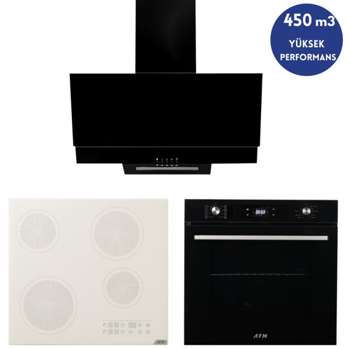 AFM Serisi Radeo Vitro. Elektrikli Cam Siyah Ankastre Set ( V6-05 Beyaz + FM7700 + FM3300)