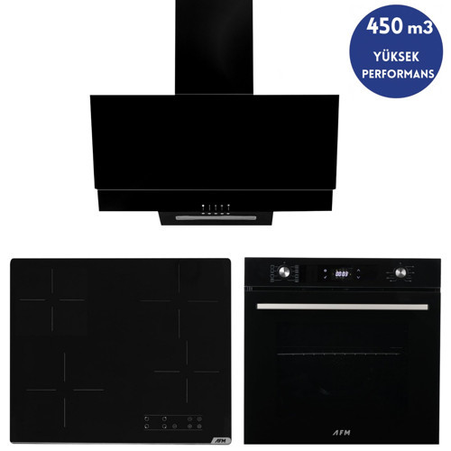 AFM Serisi Ageo Vitro. Elektrikli Cam Dijital Siyah Ankastre Set ( V6-04 + FM7700 + FM3300)