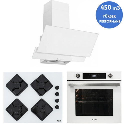 AFM Serisi Alfa Turbolu Cam Dijital Beyaz 3'lü Ankastre Set ( FM7701 + FM2201 + FM3301W )