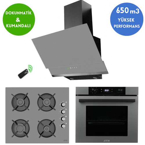 AFM Serisi GEO Antrasit-Gri Cam Turbo Dijital Ankastre Set ( FM7710 + FM3409 + FM2210)