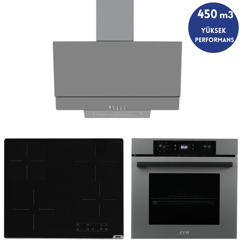 AFM Serisi OVEN Vitro. Elektrikli Cam Antrasit-Gri Ankastre Set (V6-04 Siyah +FM7710+FM3407)