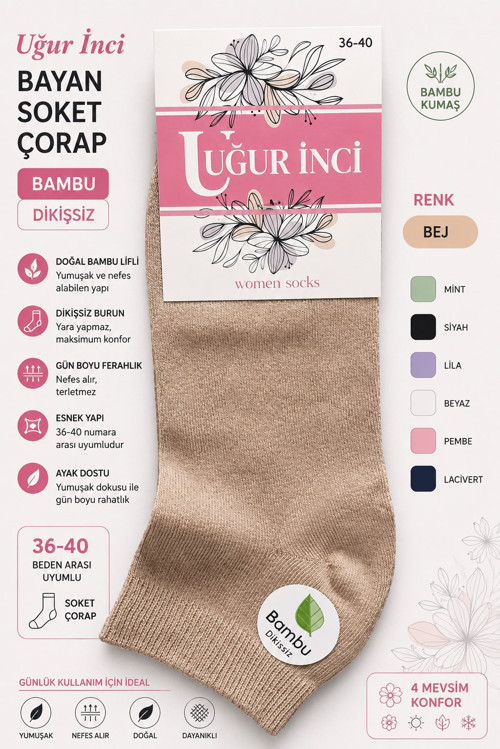 Bayan Bambu Dikişsiz Soket Çorap 36-40 Numara Yumuşak Dokulu Günlük Çorap 6 lı Paket