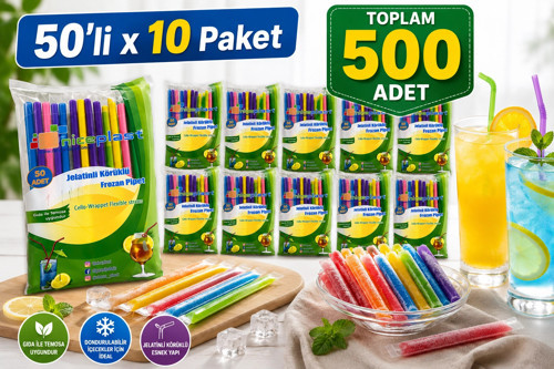 Jelatinli Körüklü Frozen Renkli Pipet 500 Adet Tek Tek Paketli Karışık Renk