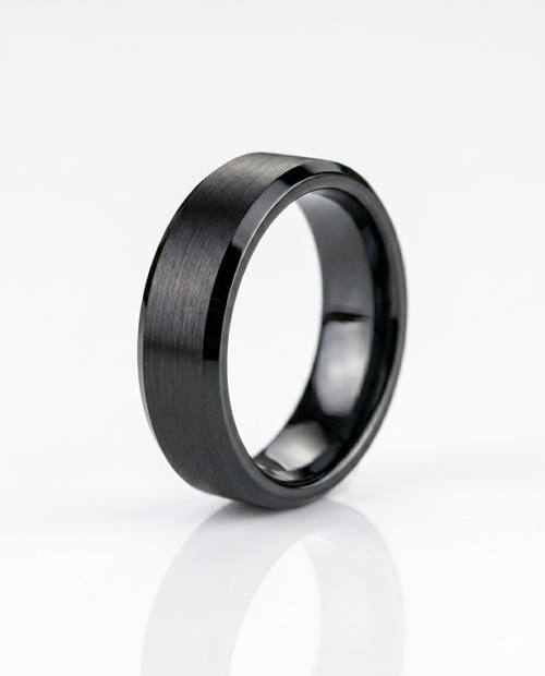 Erkek Düz Siyah Renk 6 mm Tungsten Yüzük