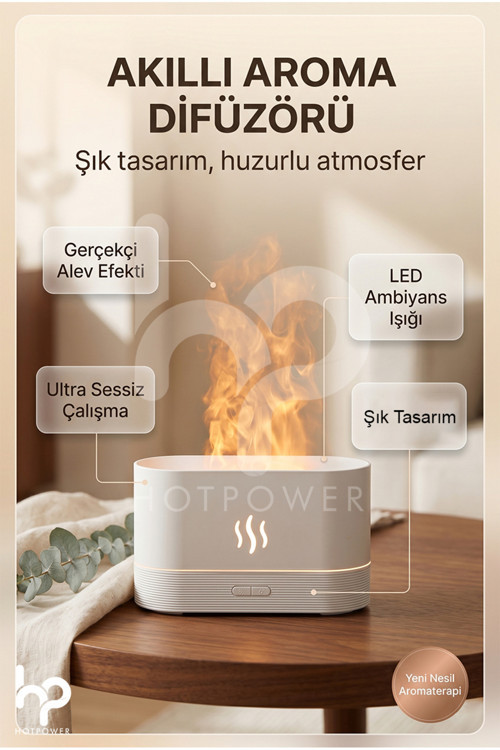 Aroma Difüzör Hava Nemlendirici Ultrasonik Soğuk Sis Makinesi LED Aydınlatma Simülasyonu Renkli Alev
