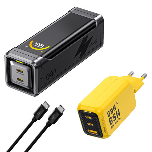 The Black Warrior 10.000 mAh 65W Powerbank, Youth 65W 3 Portlu Şarj Adaptörü Seti