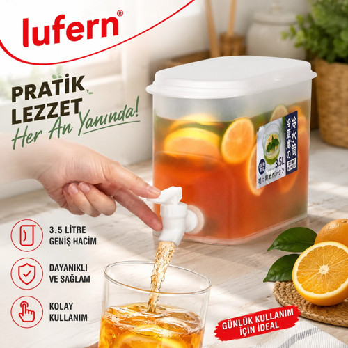 Pratik Musluklu İçecek Sebili Buzdolabı Uyumlu 3.5 Litre Limonata Soğuk Çay Meyve Suyu Piknik Kamp