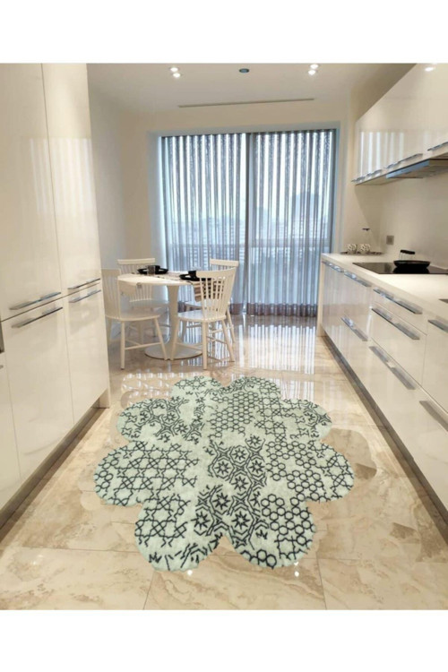 Dekoratif Beyaz Desenli Peluş Yumuşak Papatya Halı