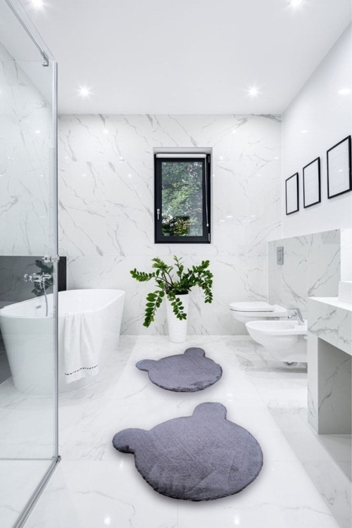 Halı Sevimli Ayı Banyo Paspası 2 ' Li 2'Li Banyo Halısı 50X50 Ve 75X75