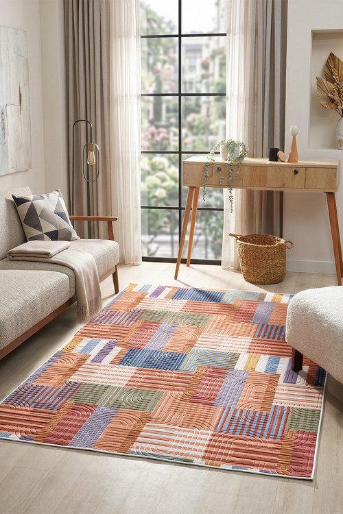Bohem Yıkanabilir Leke Tutmaz Modern Multi Renkli Özel Seri Kaymaz Taban Halı Kilim Yolluk Rcmultı_Klm_002