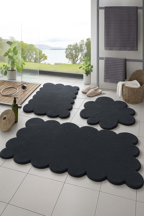 3'Lü Set Kaymaz Taban Banyo Paspası Halısı 50X50 (Yuvarlak Papatya ) --50X60(Lazer)- -60X100 (Lazer)