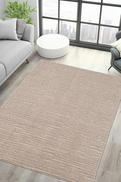 Moopy Bej Bukleli Yumuşak Soft Dokuma Yolluk Halı Salon Halısı Lp1007A_Bej